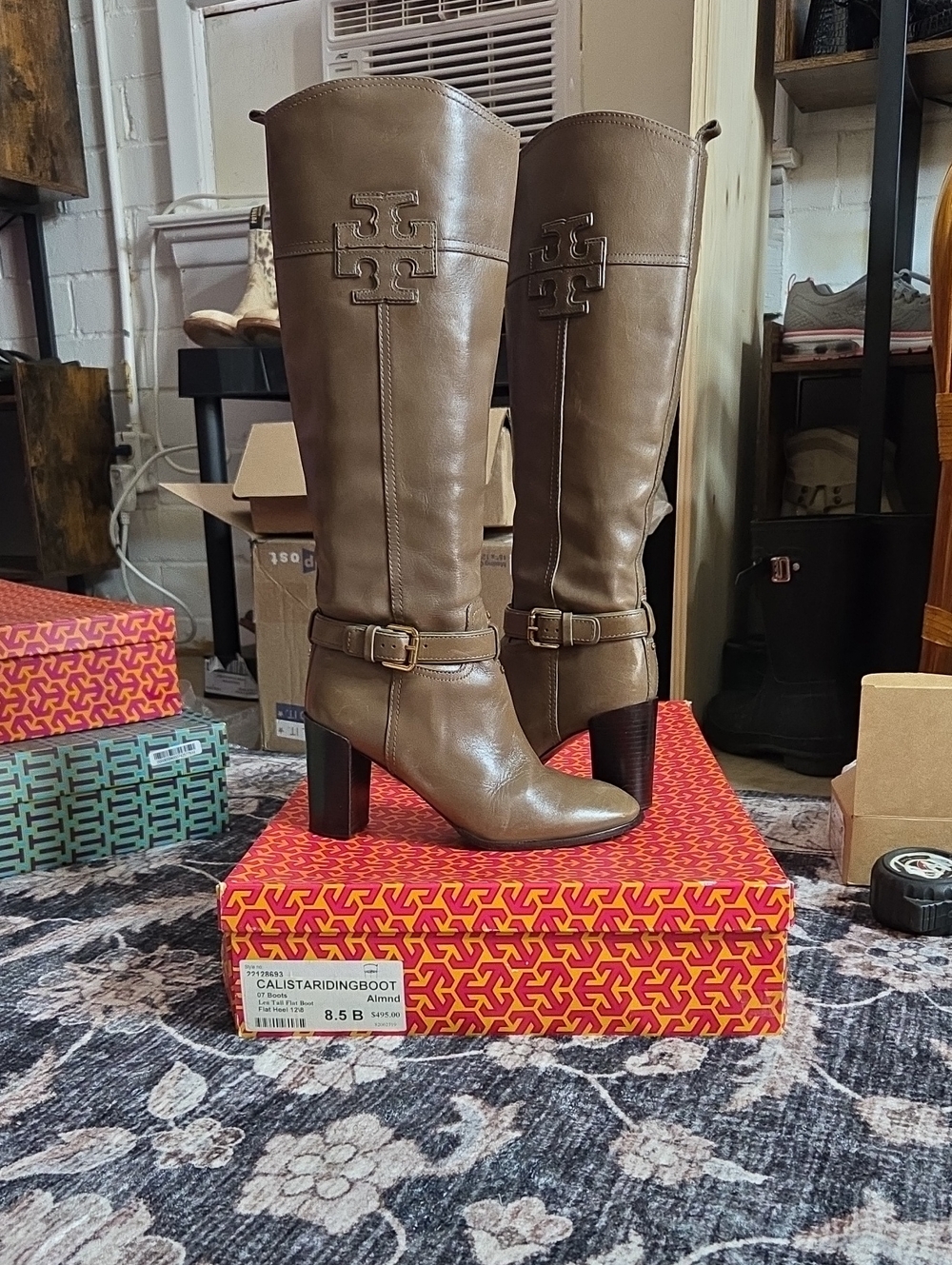 Tory Burch Calista Knee-High Boots in Almond.